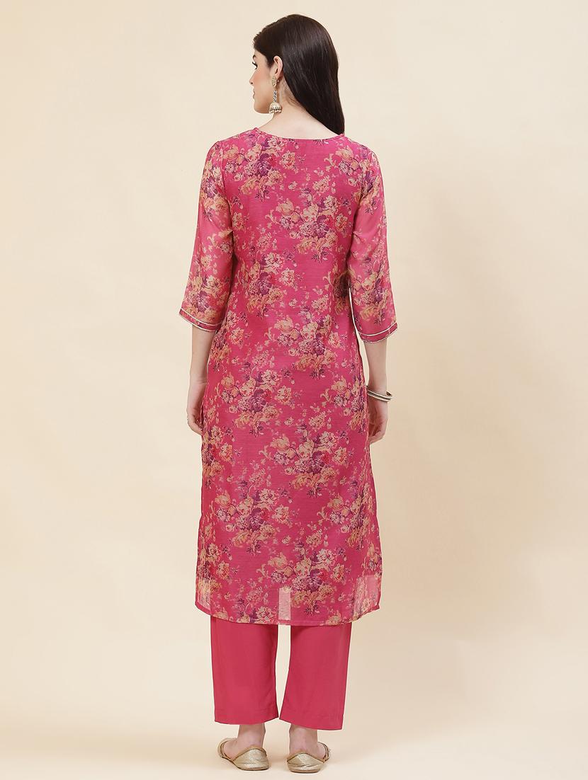 magenta chanderi kurta pant set - 20225592 - Standard Image - 4