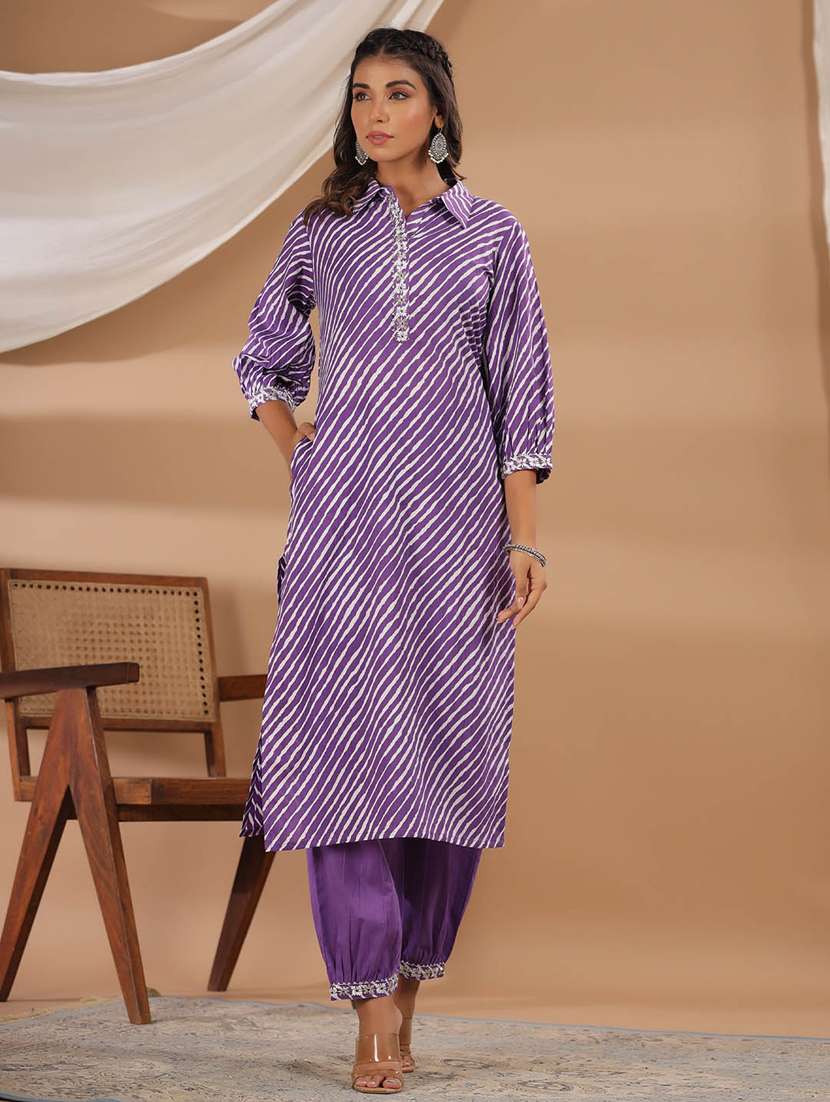 purple leheriya printed kurta salwar set - 20225622 -  Standard Image - 1