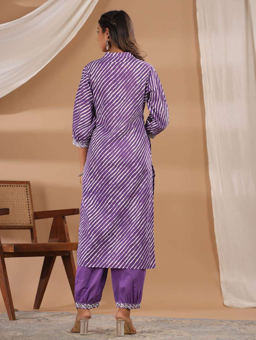 purple leheriya printed kurta salwar set - 20225622 - Standard Image - 4