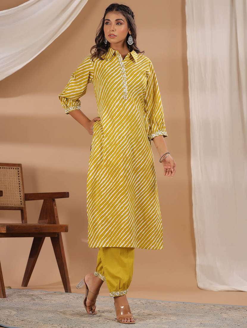 yellow cotton kurta pant set - 20225623 - Standard Image - 1