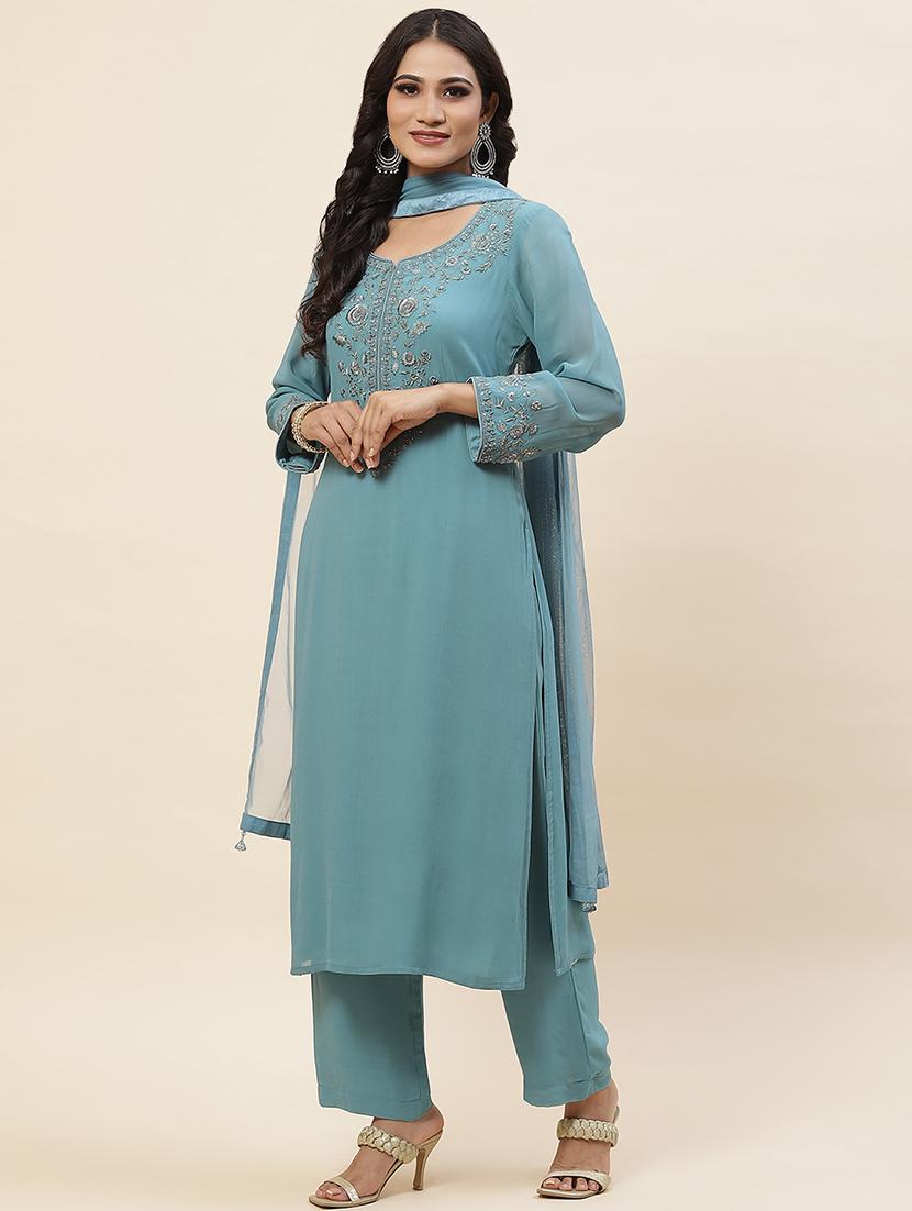 women embroidered kurta palazzo set with dupatta - 20225709 - Standard Image - 1
