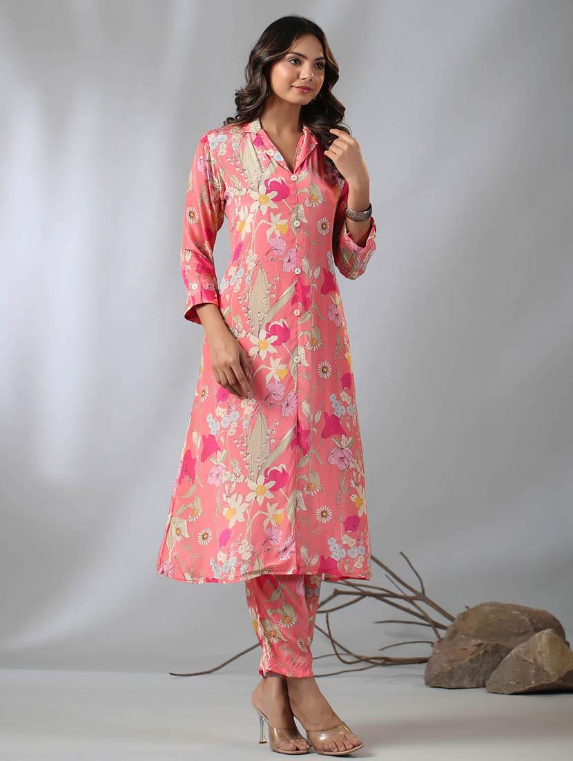peach crepe kurta pant  set - 20225717 -  Standard Image - 1