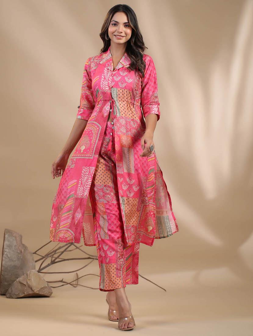 pink colored kurta pant set - 20225739 - Standard Image - 4