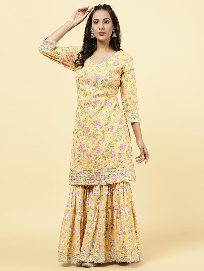 yellow colored kurta sharara set - 20225752 - Standard Image - 1