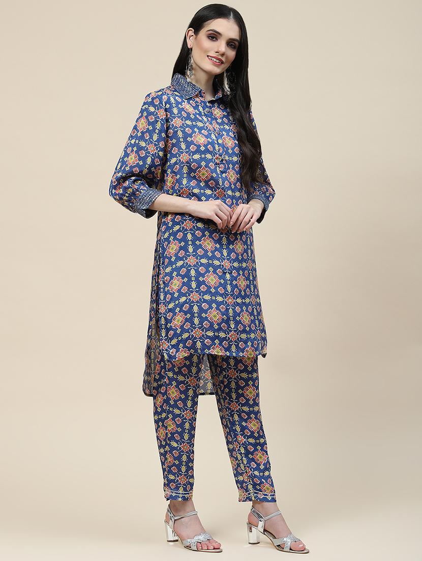 blue muslin kurta pant set - 20225778 - Standard Image - 1