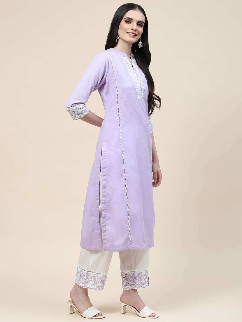 lavender colored kurta pant set - 20225784 - Standard Image - 1