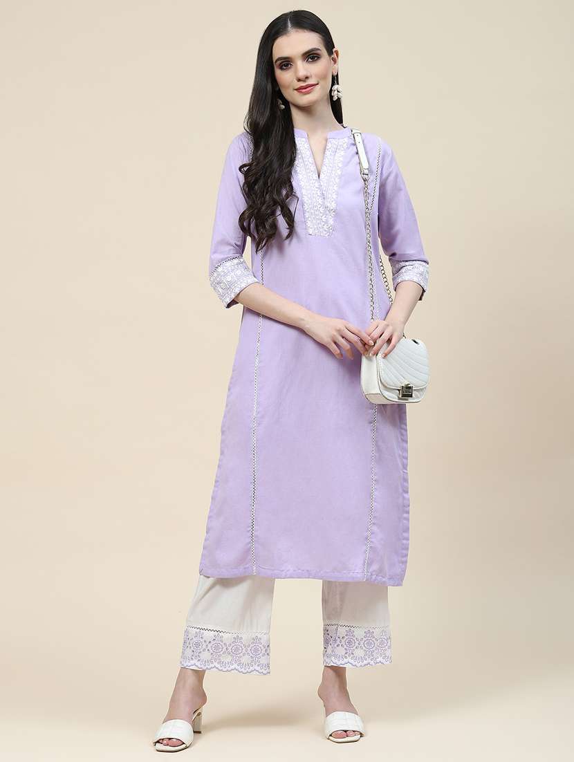 lavender colored kurta pant set - 20225784 - Standard Image - 4