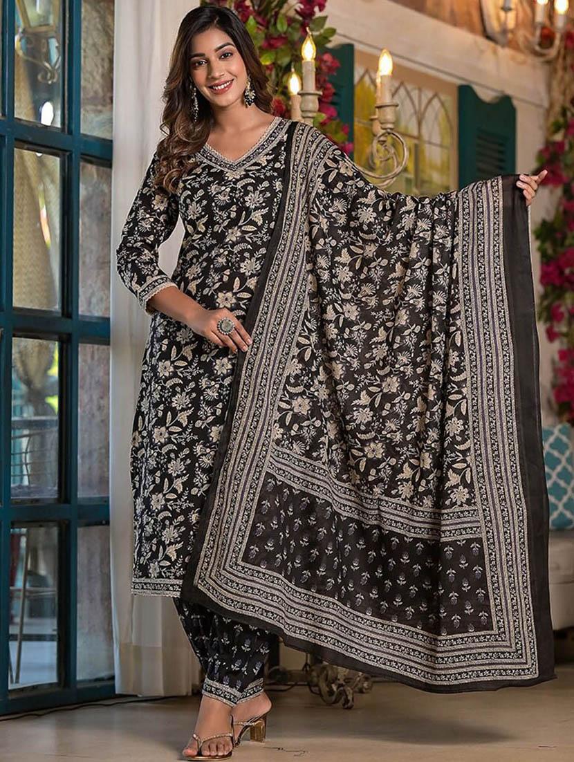 black colored kurta salwar set - 20225792 - Standard Image - 1