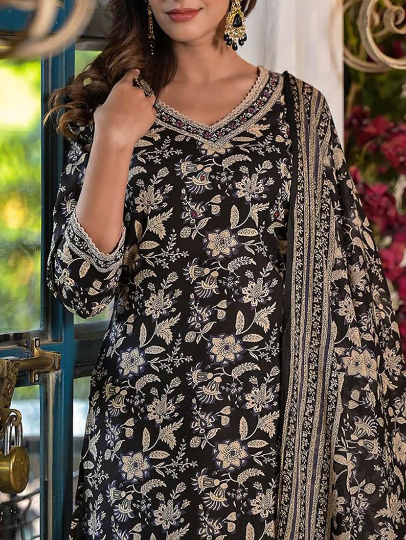 black colored kurta salwar set - 20225792 - Standard Image - 4