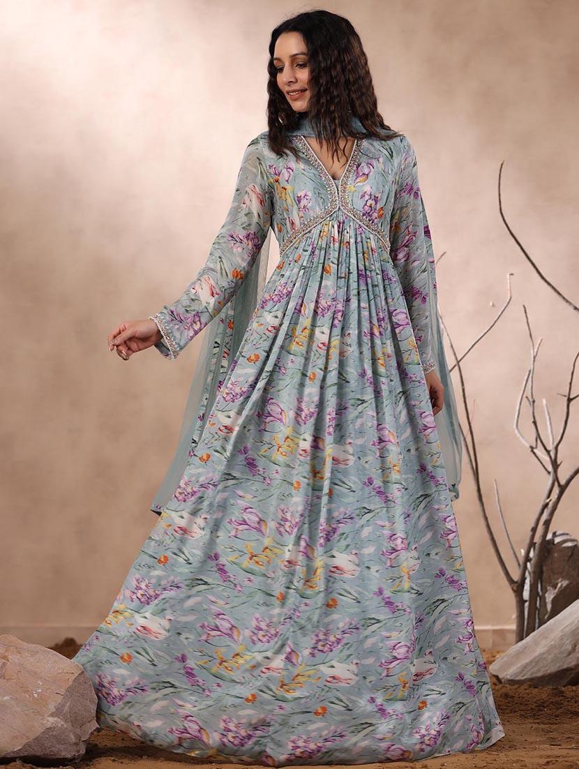 grey colored kurta dupatta set - 20225818 - Standard Image - 4