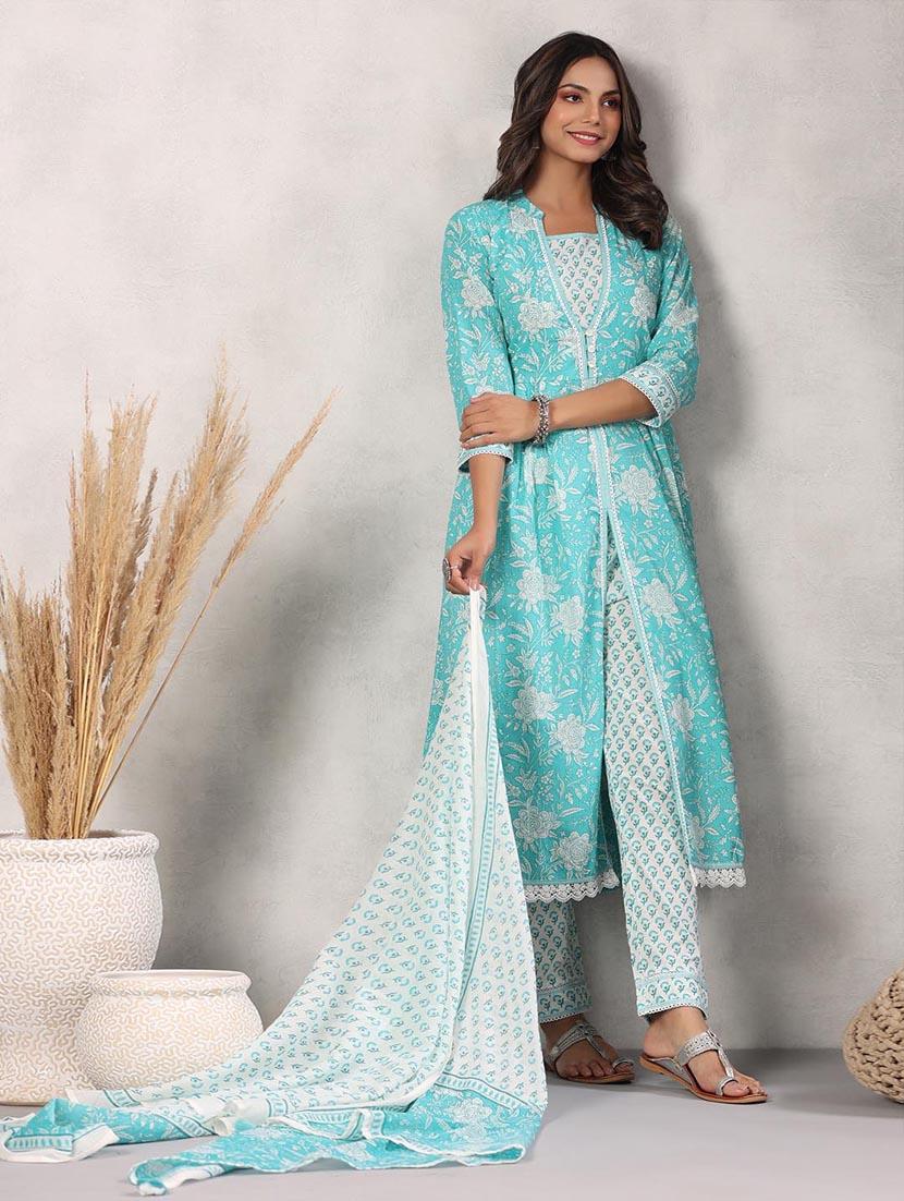 turquoise colored kurta pant set - 20225821 - Standard Image - 1