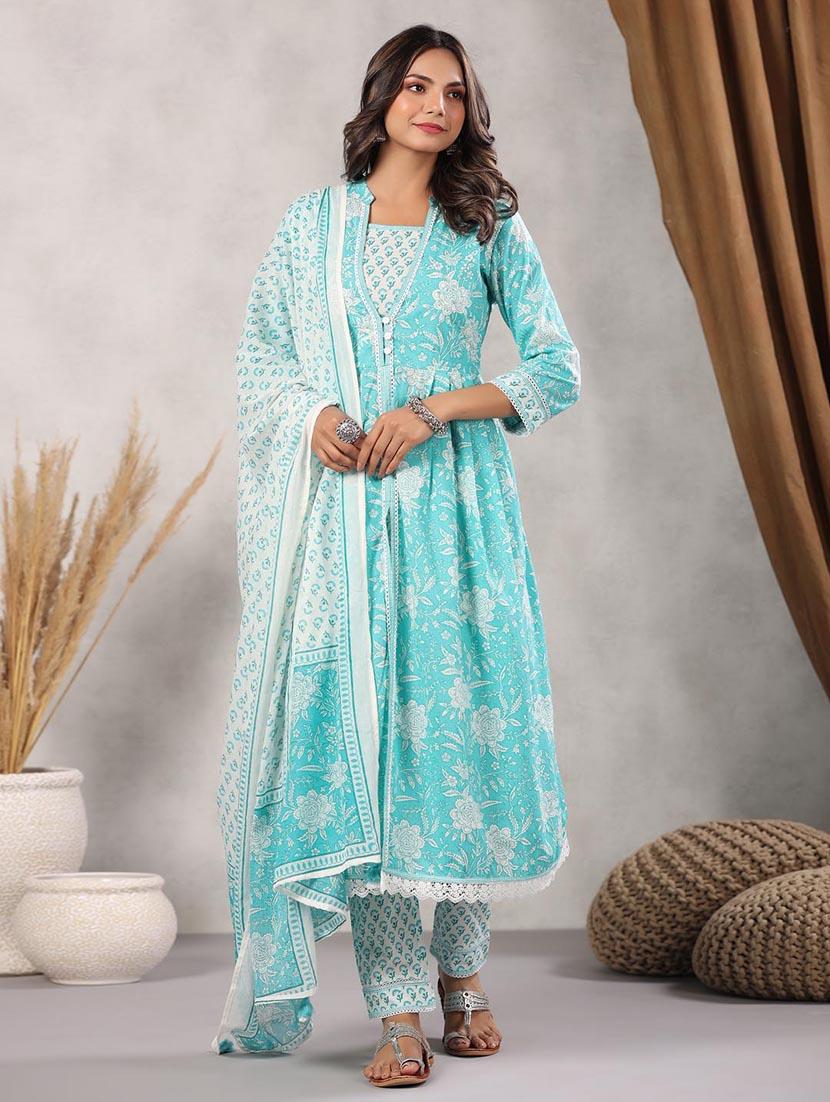 turquoise colored kurta pant set - 20225821 - Standard Image - 4