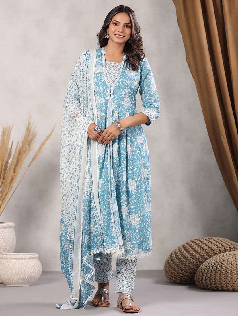 light blue colored kurta pant set - 20225823 - Standard Image - 1