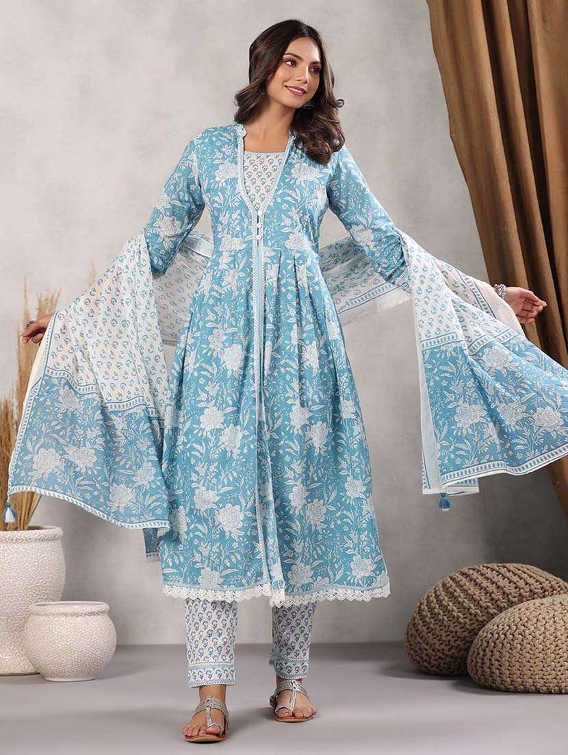 light blue colored kurta pant set - 20225823 - Standard Image - 4