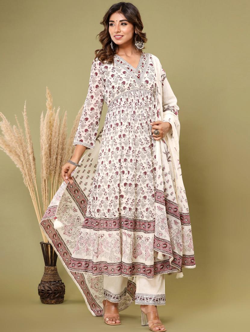 off white colored kurta pant set - 20225829 - Standard Image - 4