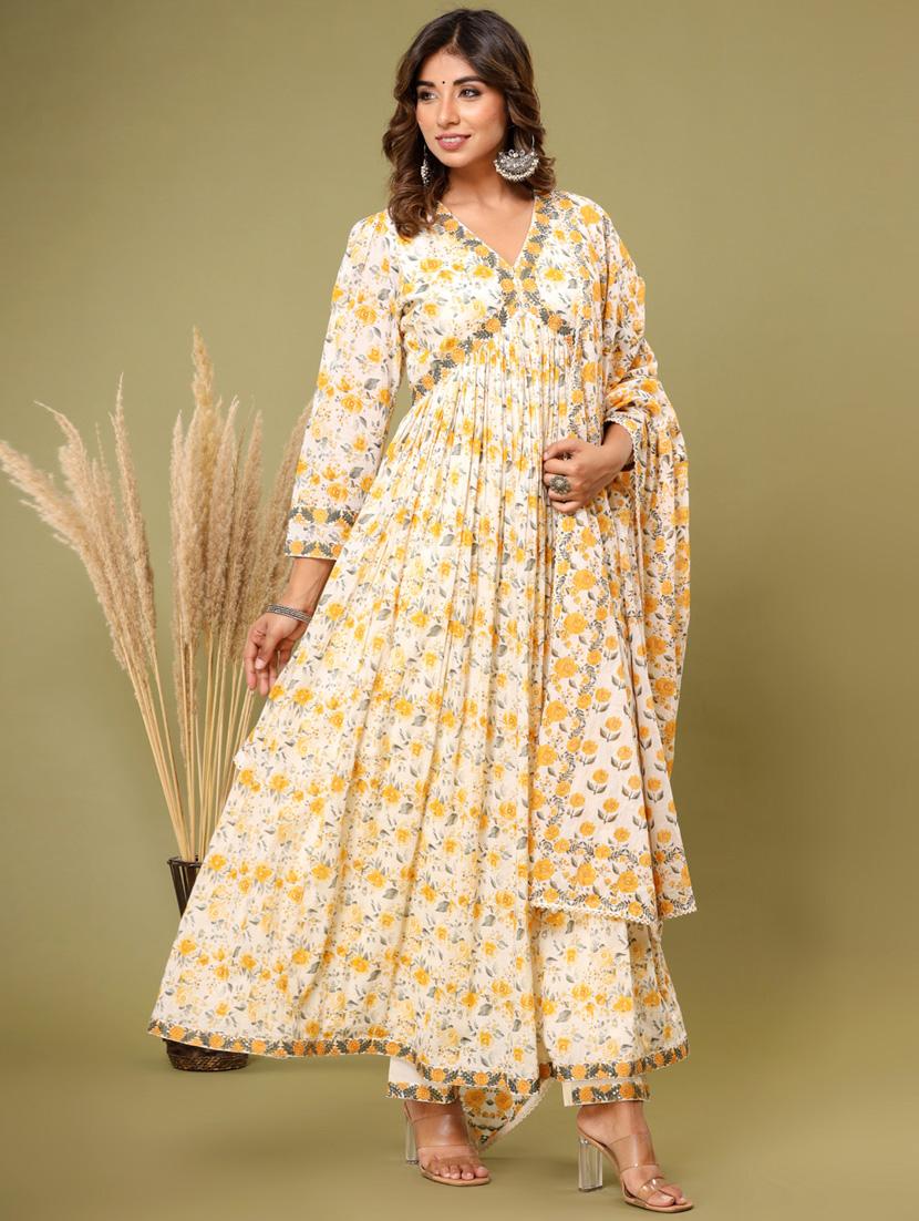 cream colored kurta dupatta set - 20225830 -  Standard Image - 1