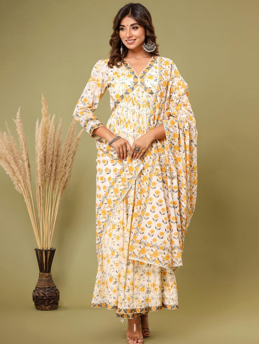 cream colored kurta dupatta set - 20225830 - Standard Image - 4