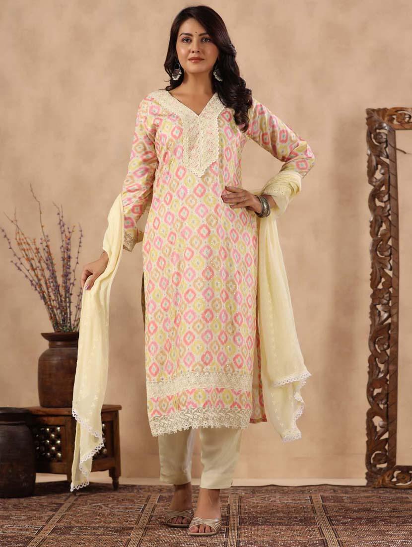 cream colored kurta pant set - 20225850 -  Standard Image - 1