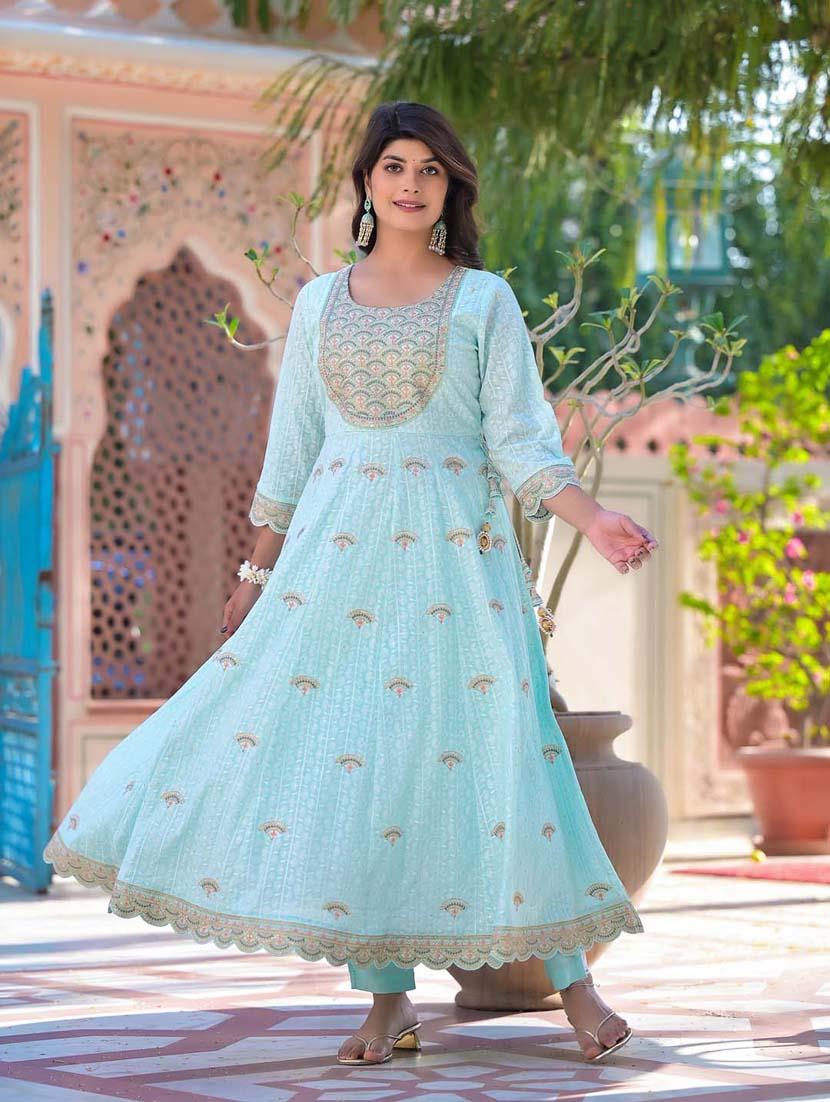 turquoise colored kurta dupatta set - 20225853 - Standard Image - 1
