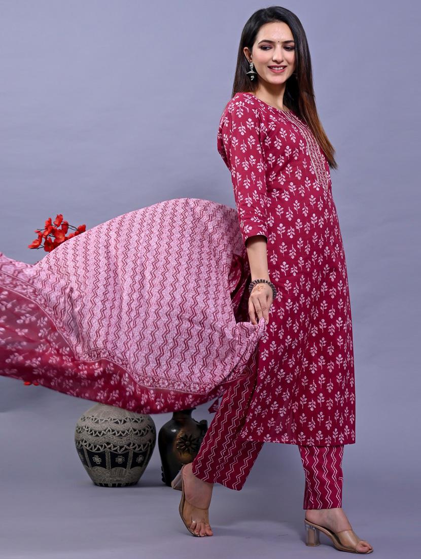 red colored kurta pant set - 20225857 -  Standard Image - 1