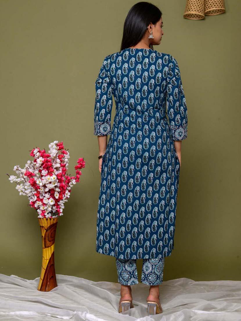 blue colored kurta pant set - 20225874 - Standard Image - 4