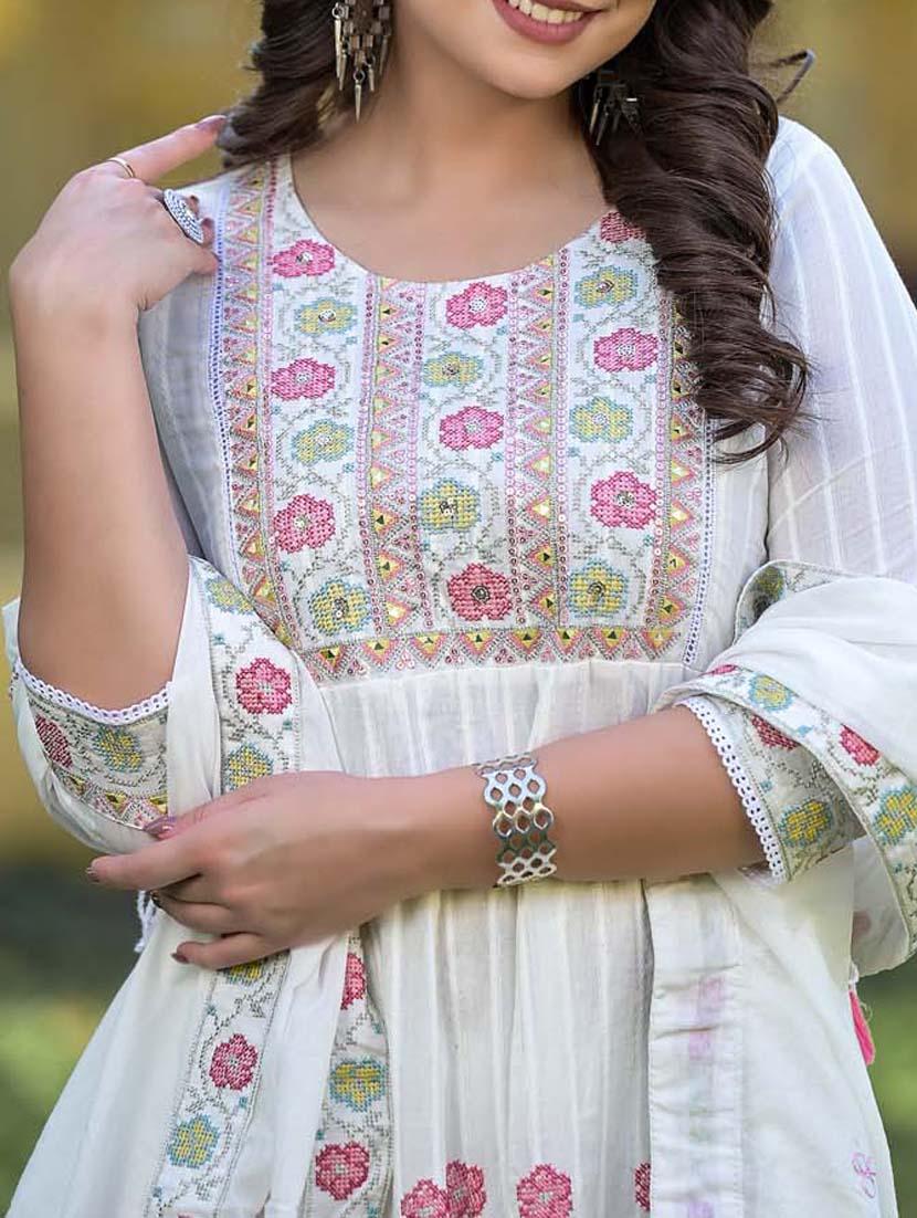 off white colored kurta dupatta set - 20225876 - Standard Image - 1