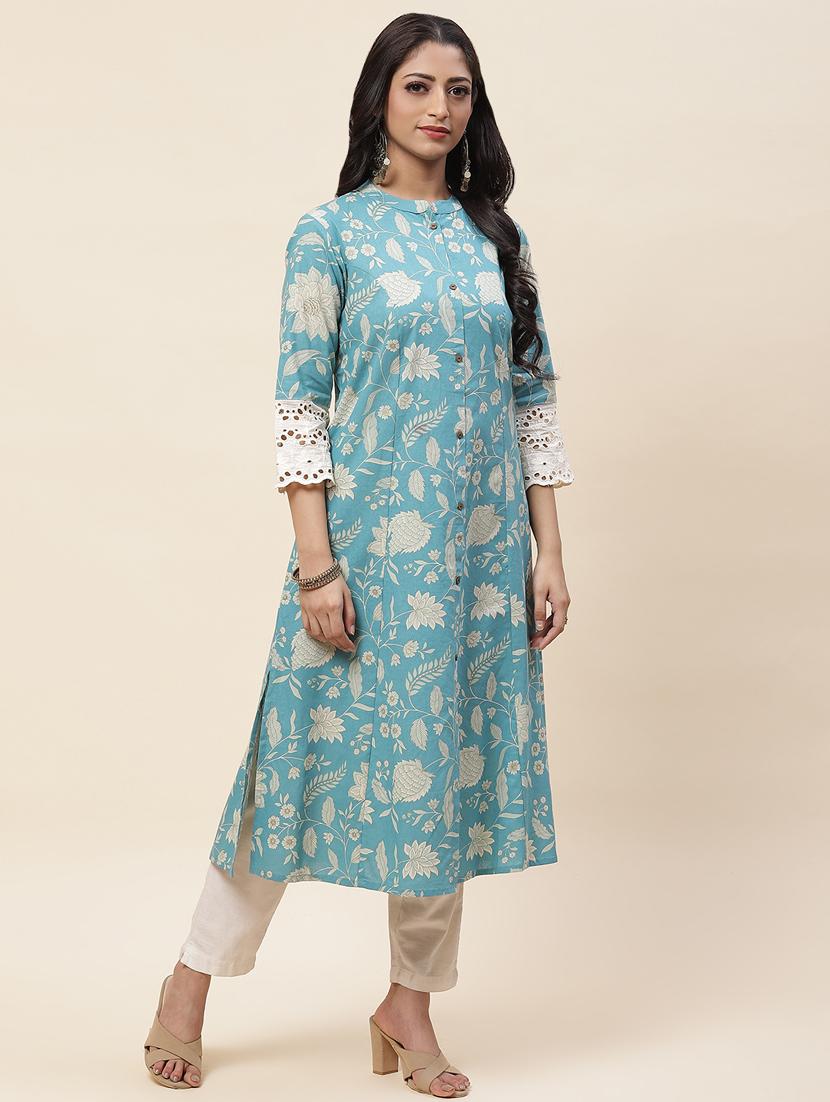 light blue colored a-line kurta - 20225895 -  Standard Image - 1