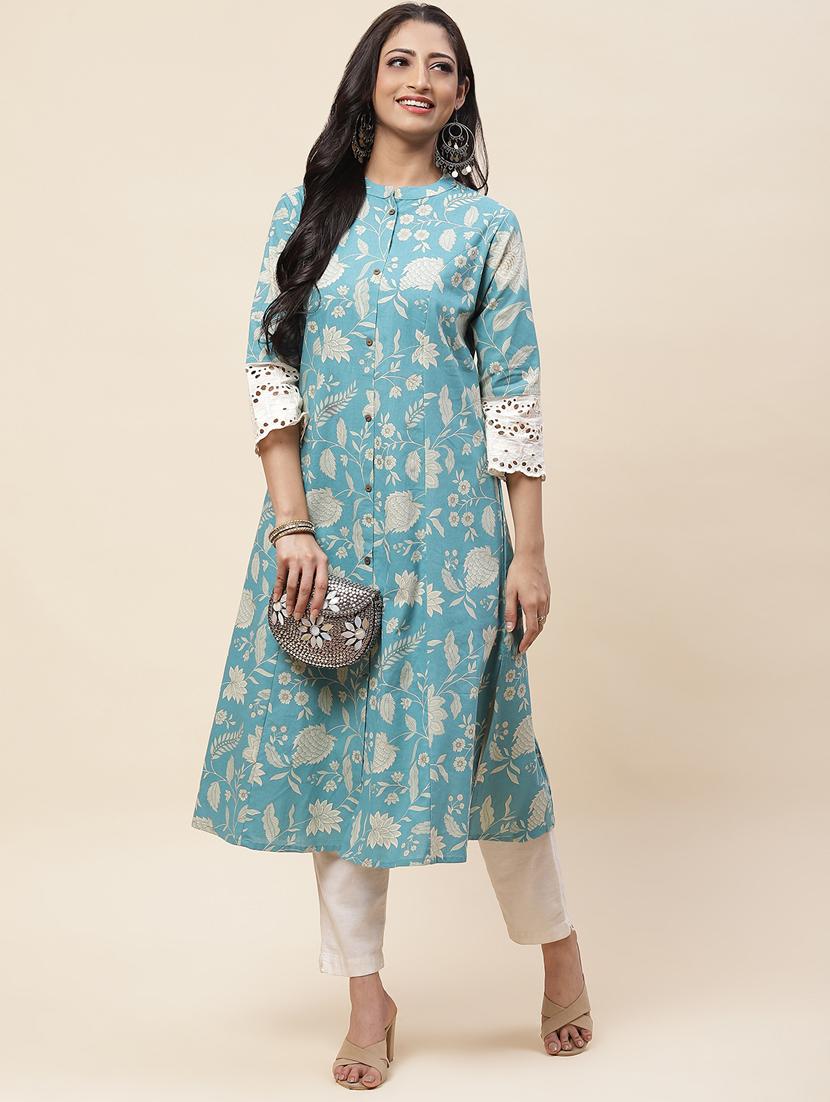 light blue colored a-line kurta - 20225895 - Standard Image - 4