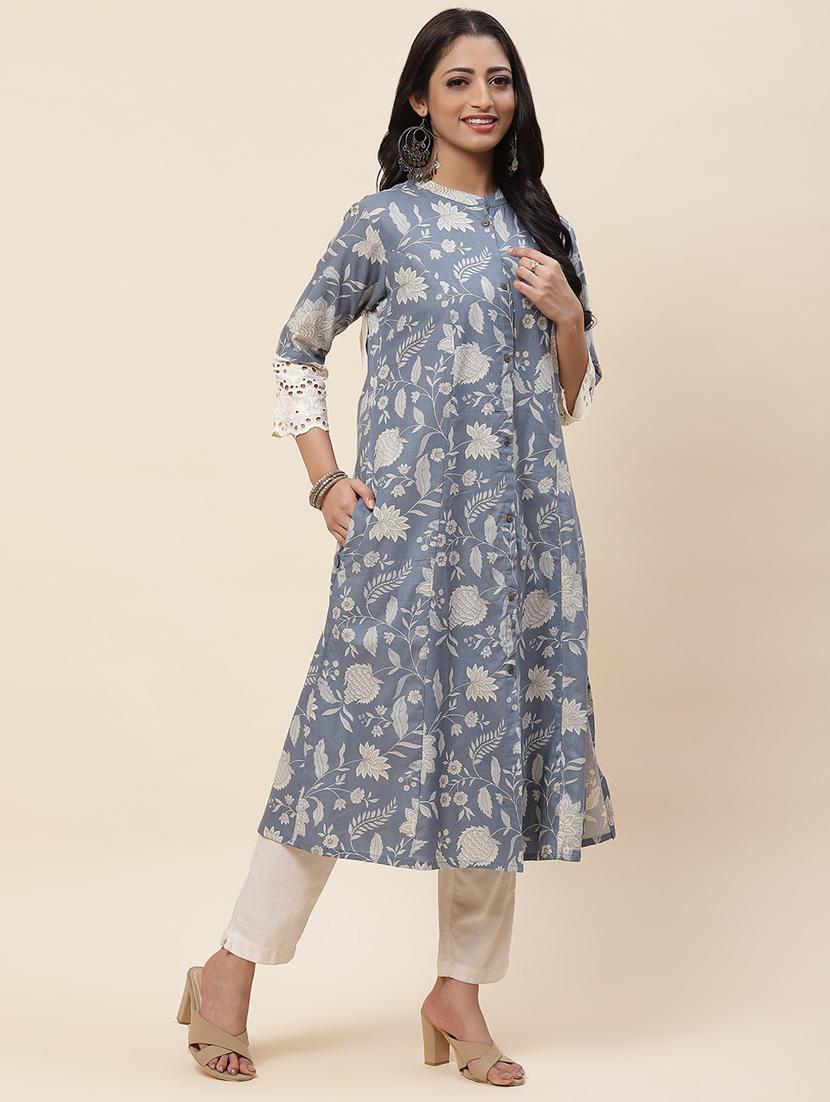 grey colored a-line kurta - 20225897 - Standard Image - 1