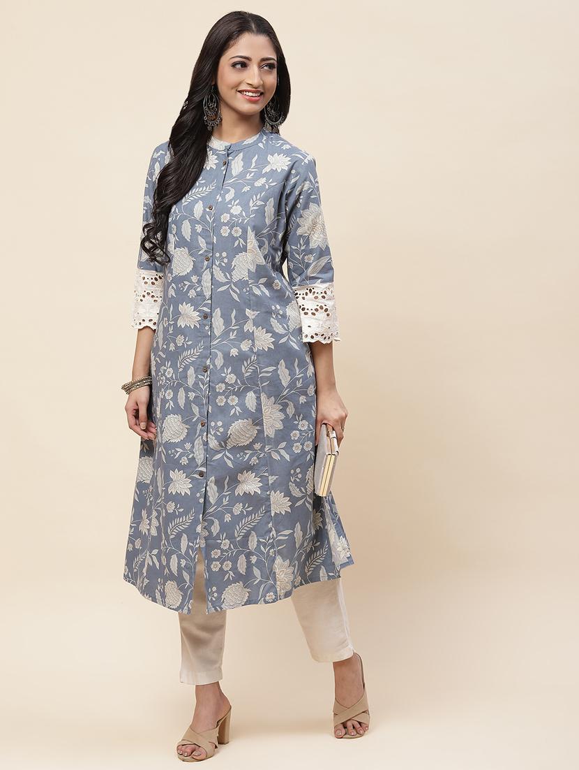 grey colored a-line kurta - 20225897 - Standard Image - 4
