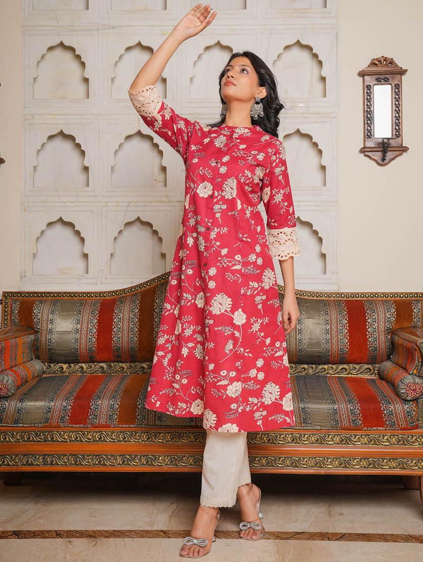 red colored a-line kurta - 20225902 -  Standard Image - 1