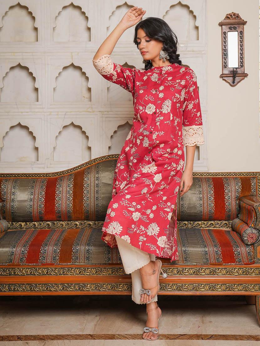 red colored a-line kurta - 20225902 - Standard Image - 4