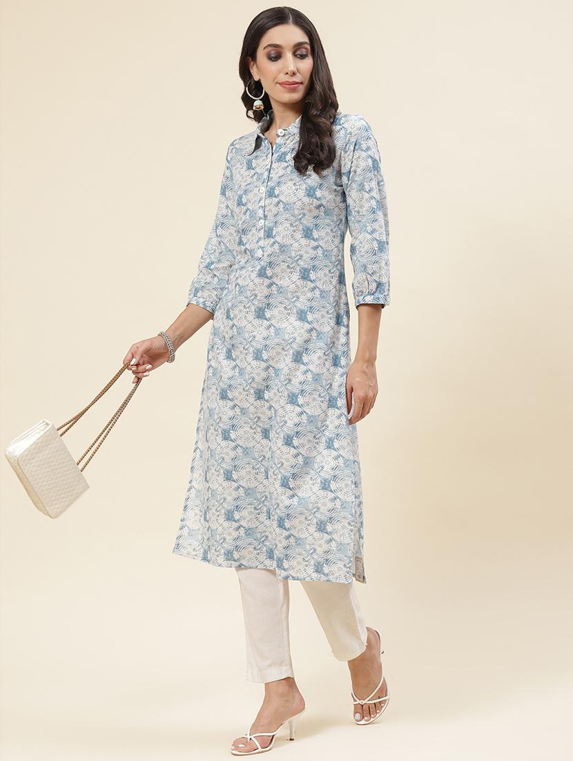 blue linen straight kurta - 20225912 - Standard Image - 4
