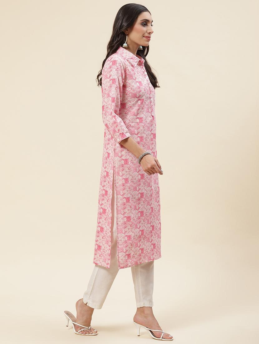 pink linen straight kurta - 20225913 -  Standard Image - 1