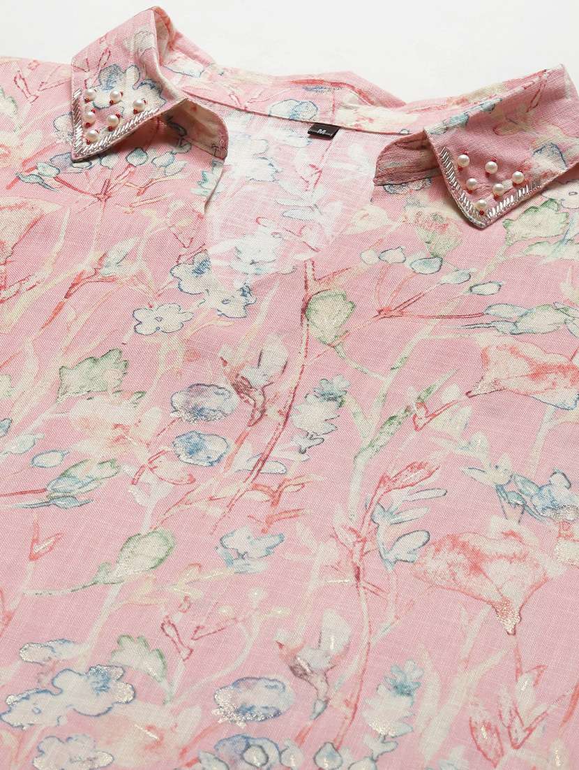 pink linen straight kurta - 20225916 - Standard Image - 6