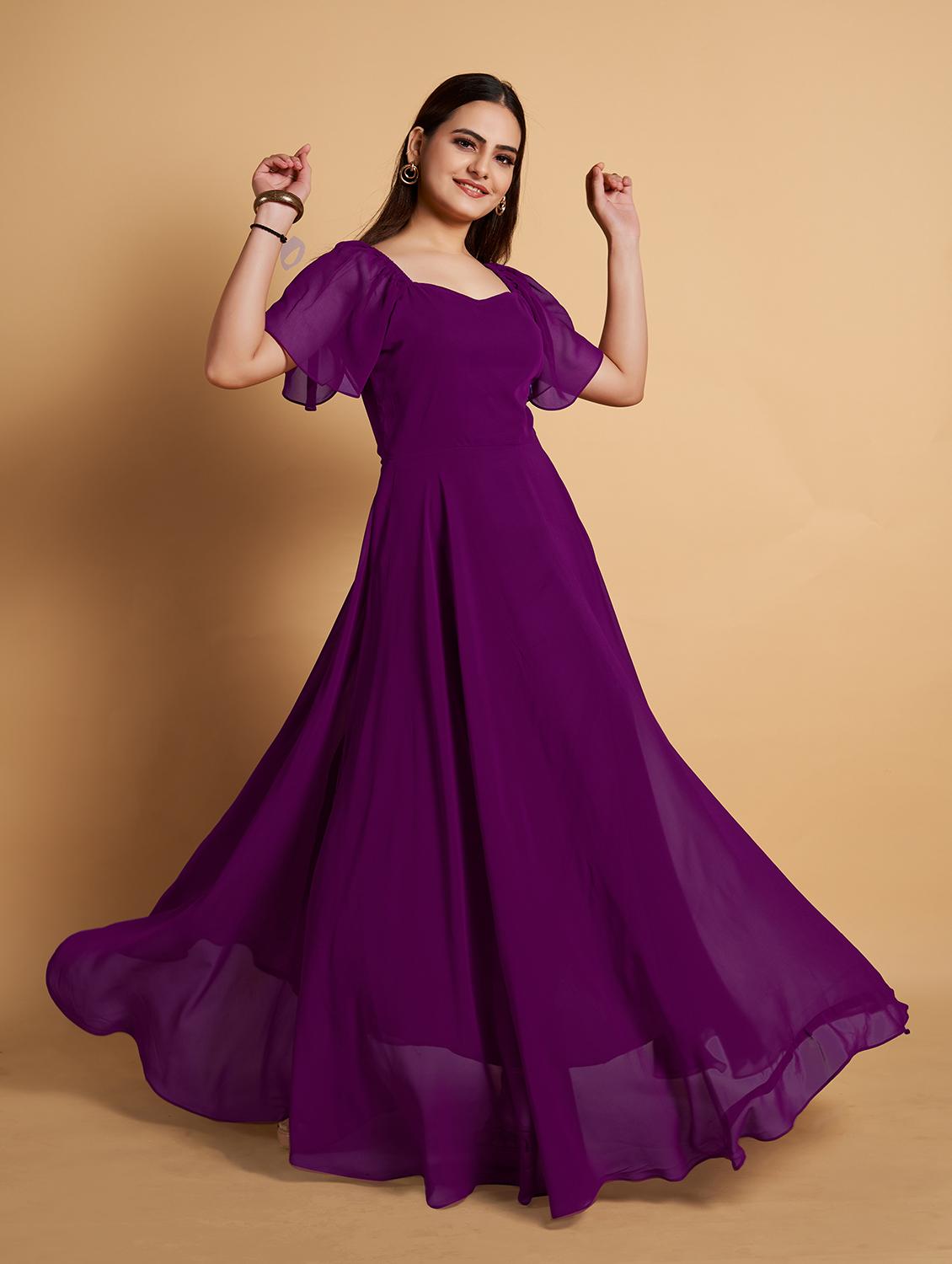 purple solid gown dress - 20228486 -  Standard Image - 1