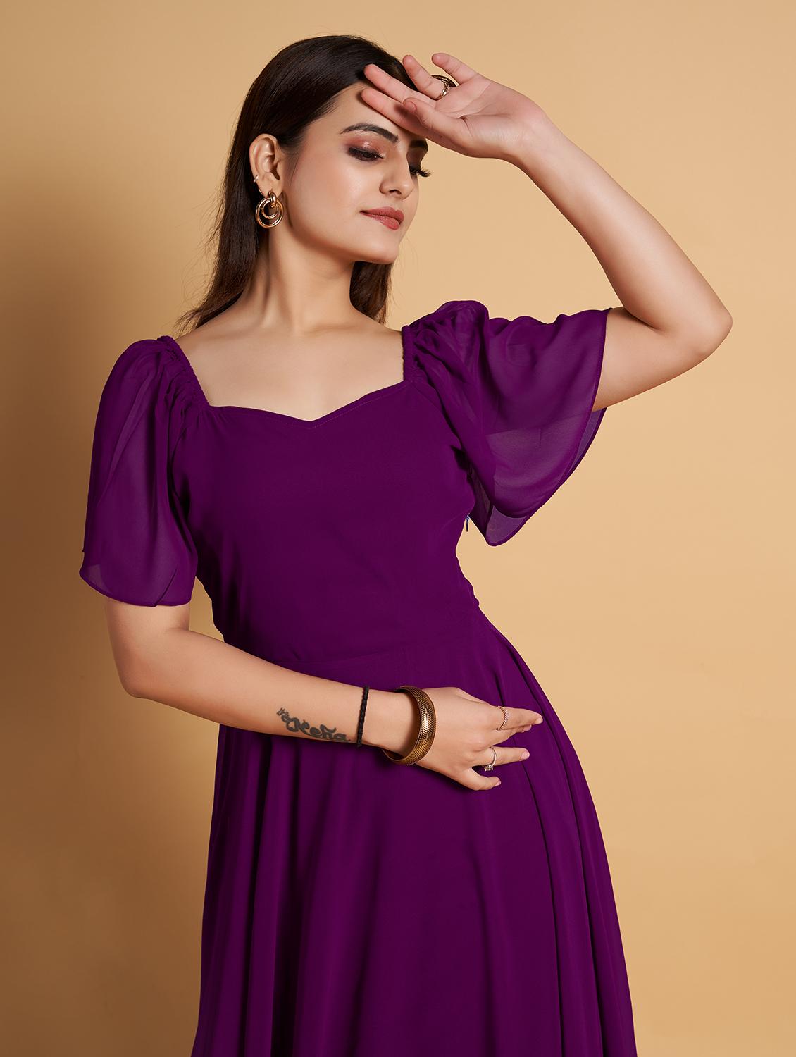 purple solid gown dress - 20228486 - Standard Image - 4
