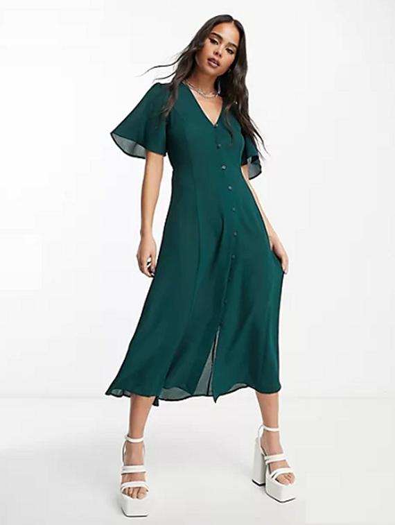 bottle green solid a-line dress - 20228491 - Standard Image - 1