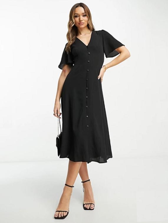 black solid bell sleeves a-line dress - 20228492 - Standard Image - 1