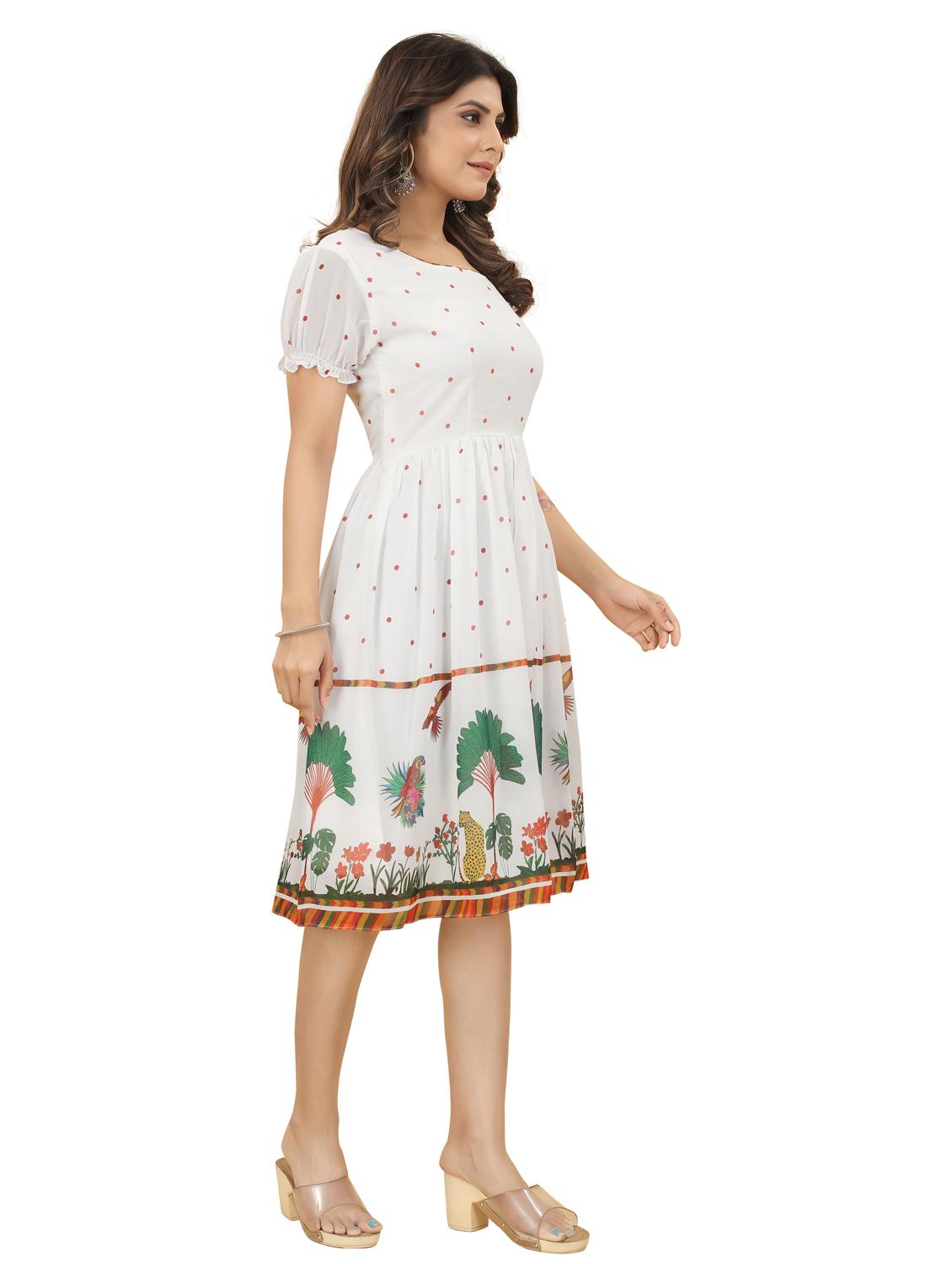 white printed fit & flare dress - 20228493 - Standard Image - 1
