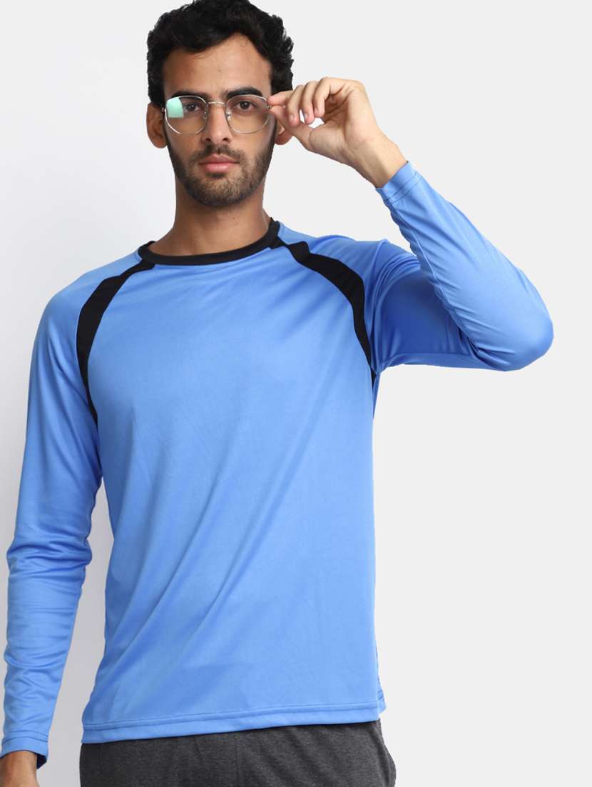 blue solid round neck t-shirt - 20228563 -  Standard Image - 1