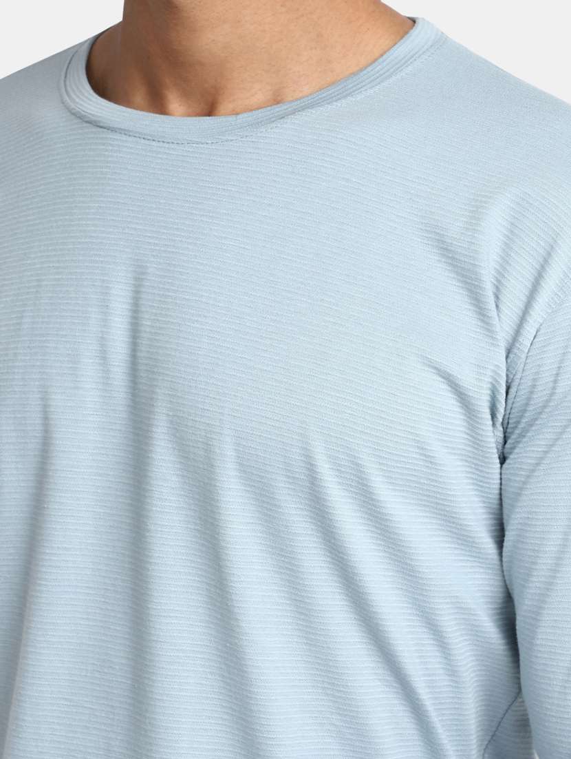blue solid round neck t-shirt - 20228633 - Standard Image - 4