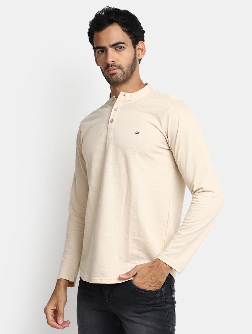beige solid regular t-shirt - 20228664 -  Standard Image - 1