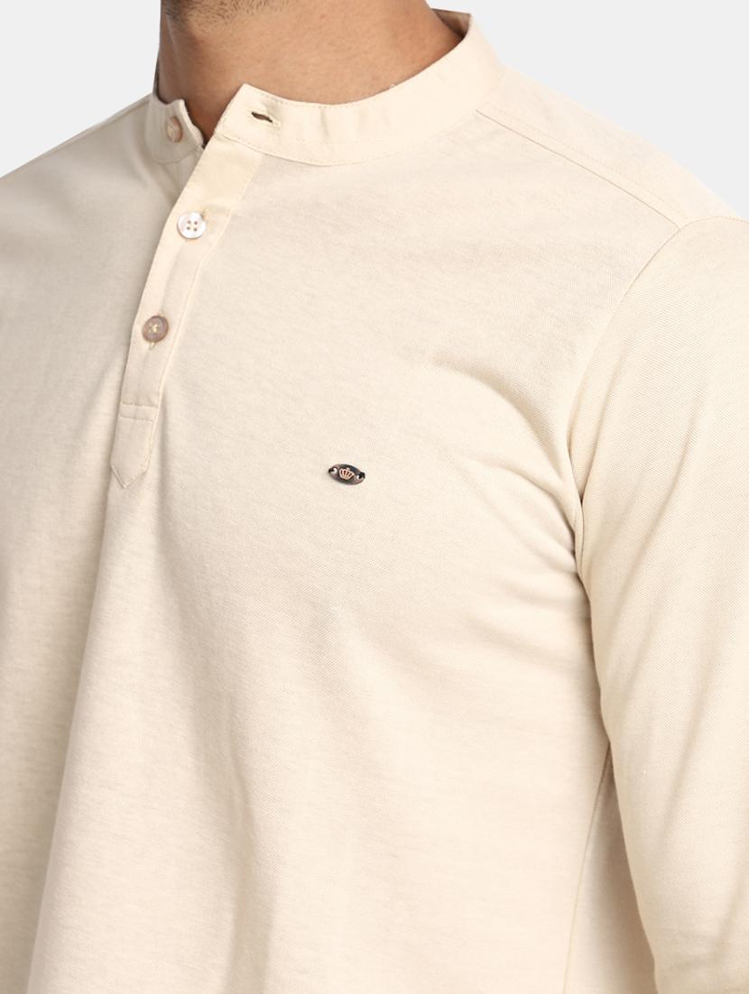 beige solid regular t-shirt - 20228664 - Standard Image - 4
