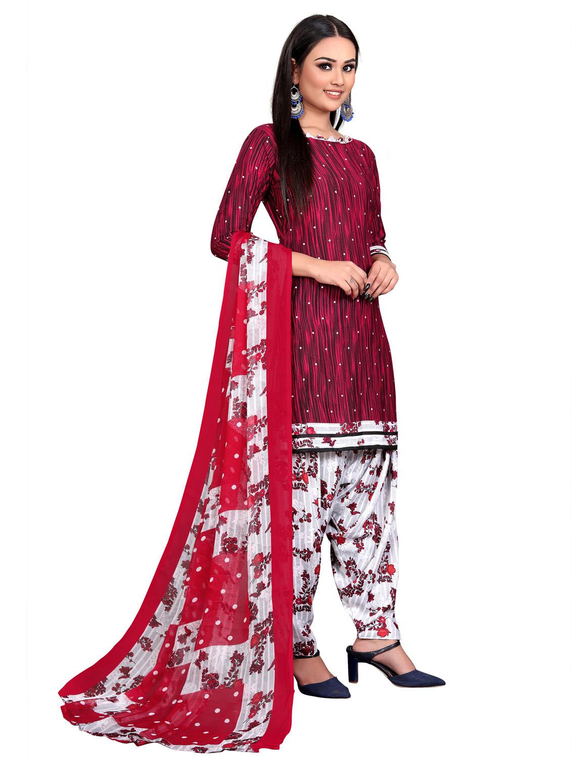 red round neck unstitched patiyala suits - 20230038 - Standard Image - 1