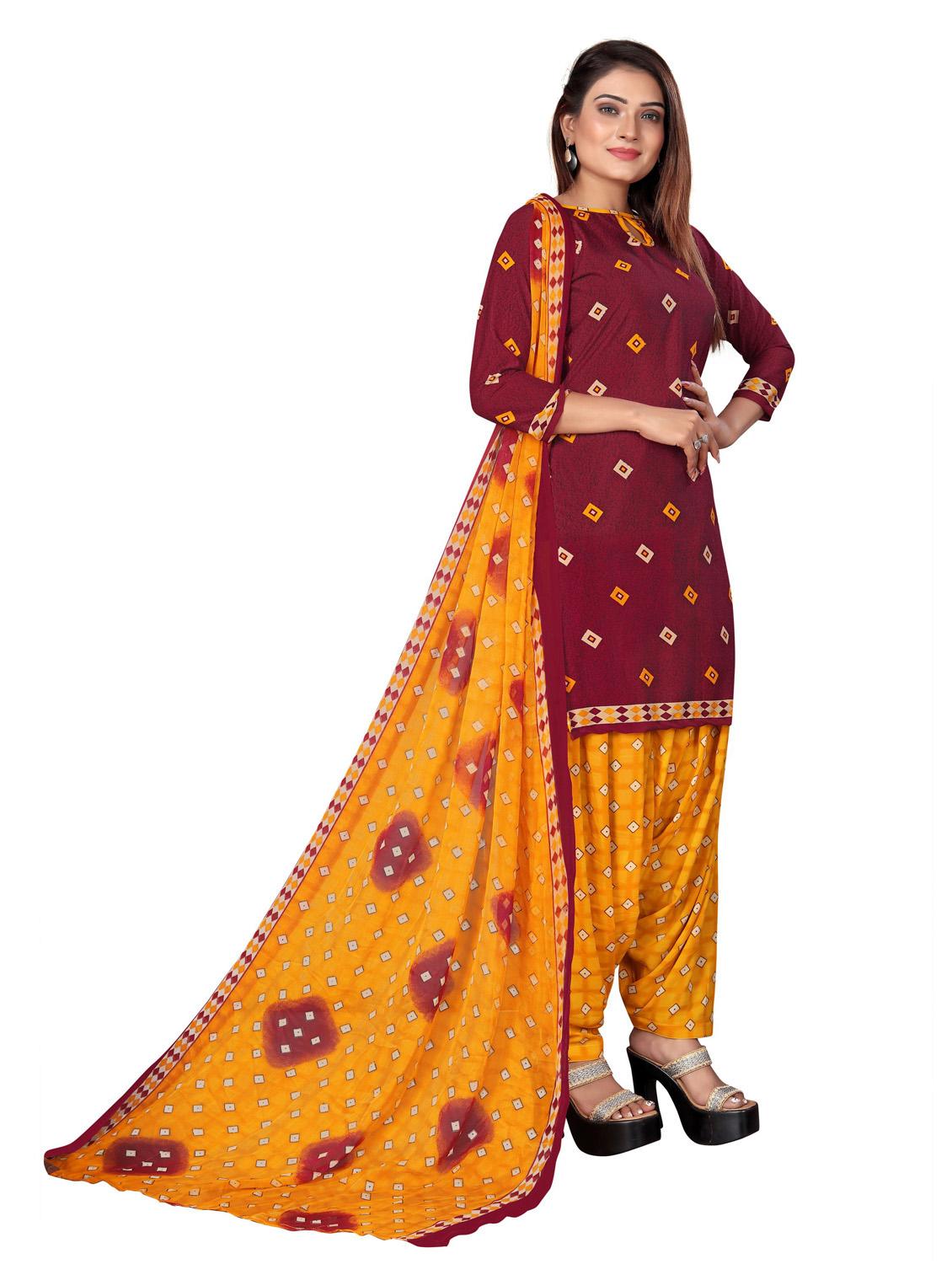 red round neck unstitched patiyala suits - 20230046 - Standard Image - 1