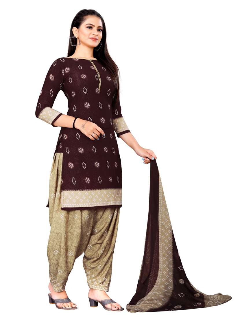 brown boat neck unstitched patiyala suits - 20230050 -  Standard Image - 1