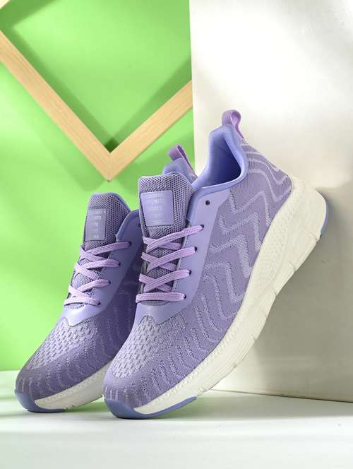 women's purple knitted lace-up sports shoe - 20230229 -  Standard Image - 0