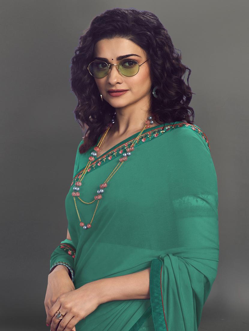 women green floral printed saree - 20238249 - Standard Image - 1