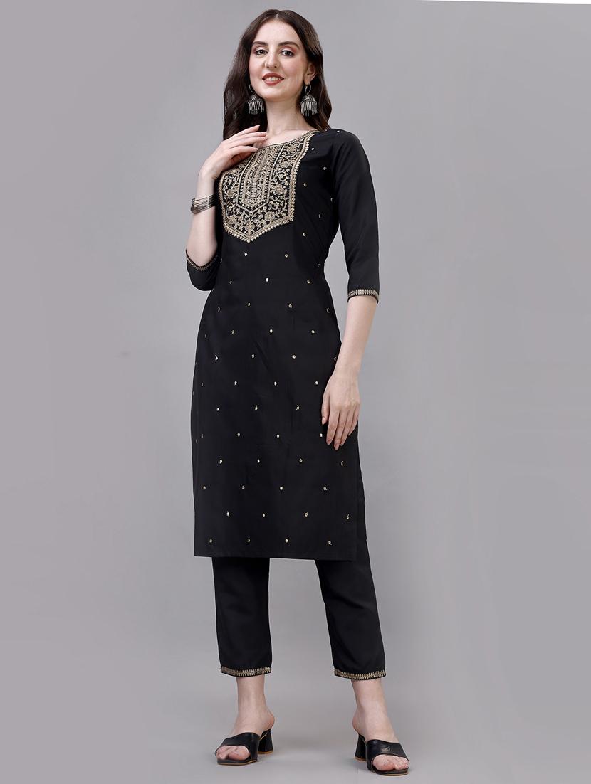 women navy blue round neck kurta pant set - 20239141 - Standard Image - 1